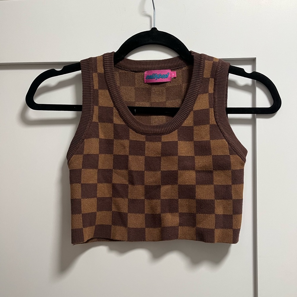 EDIKTED Checkered Crop Top